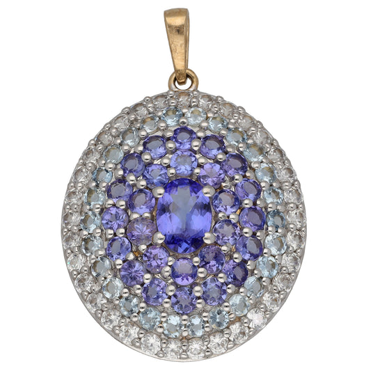 9ct Gold Tanzanite, Aquamarine & Sapphire Dress/Cocktail Pendant