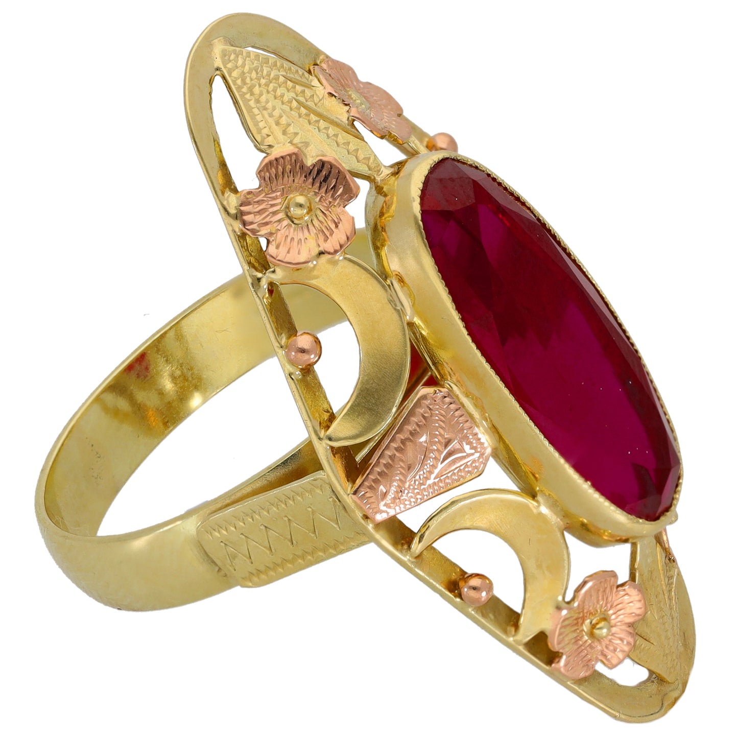 14ct Gold Man Made Ruby Dress/Cocktail Ring Size T