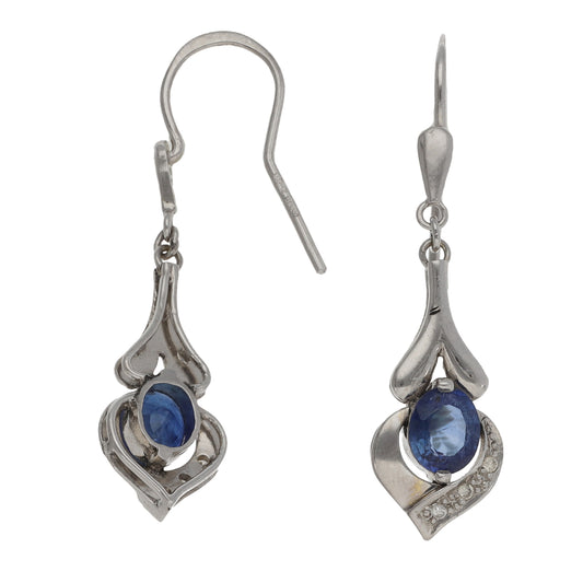 9ct White Gold Sapphire & 0.06ct Diamond Drop Earrings