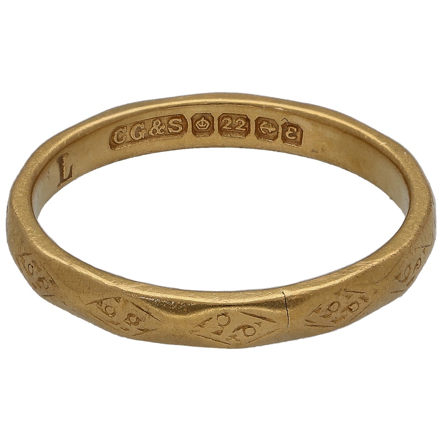 22ct Gold Patterned Wedding Ring Size K