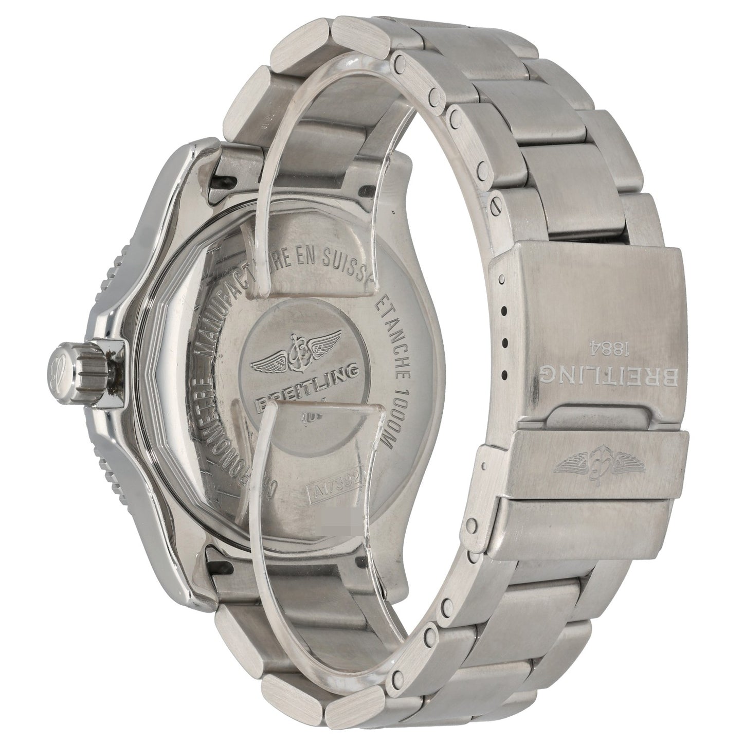 Breitling Superocean II A17392, stainles steel chronometre watch with black dial and bezel., clasp and caseback image