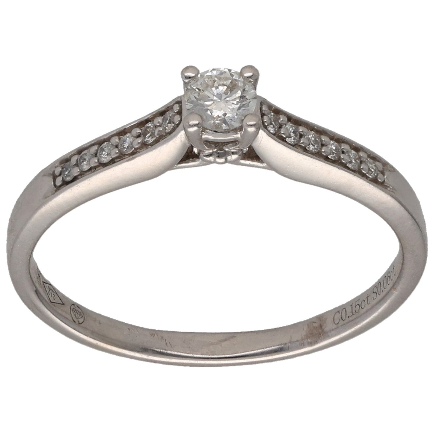9ct White Gold 0.21ct Diamond Solitaire Ring With Accent Stones Size N