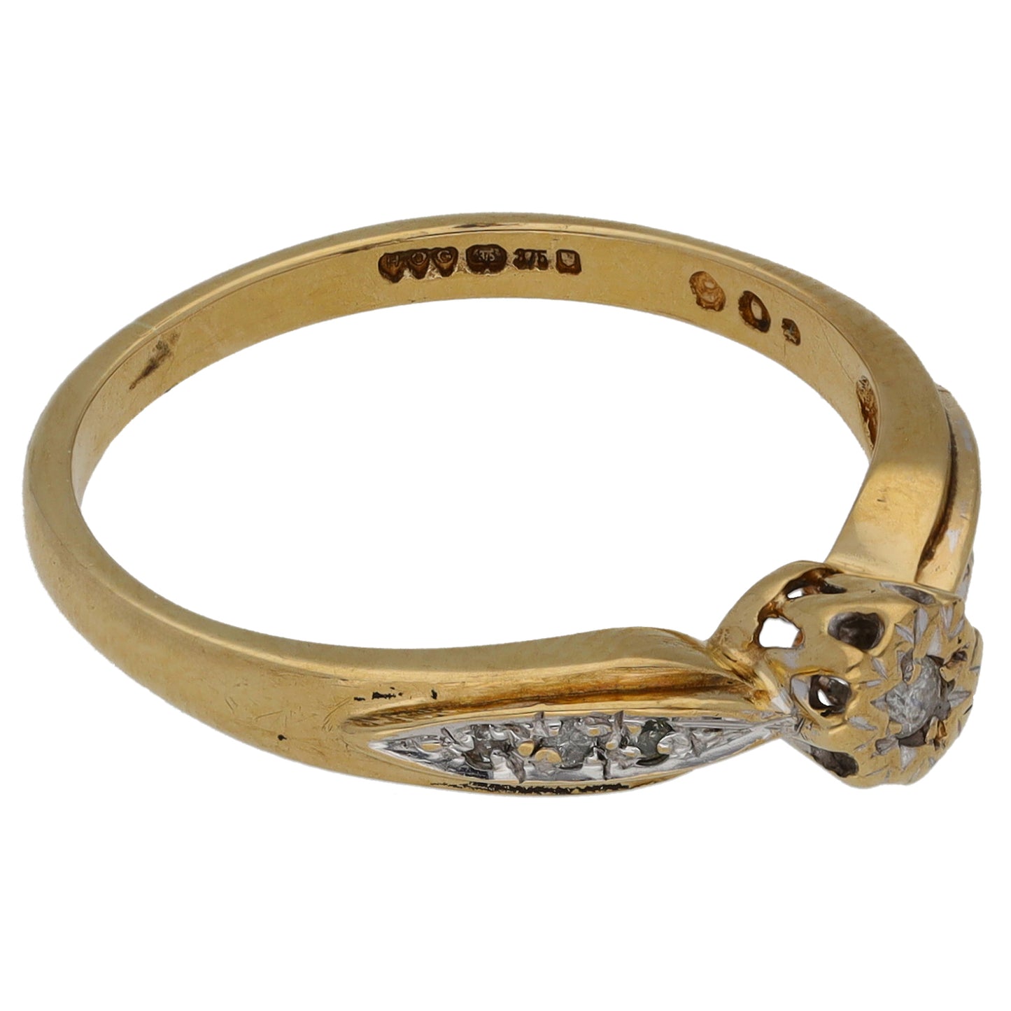 9ct Gold 0.06ct Diamond Solitaire Ring With Accent Stones Size N