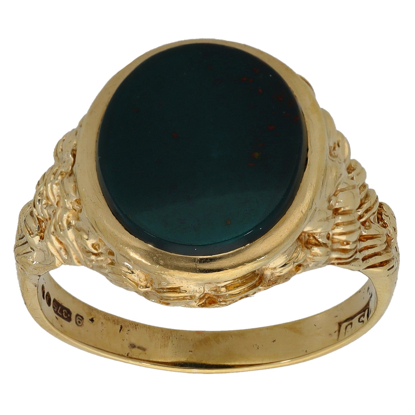 9ct Gold Bloodstone Single Stone Signet Ring Size Q
