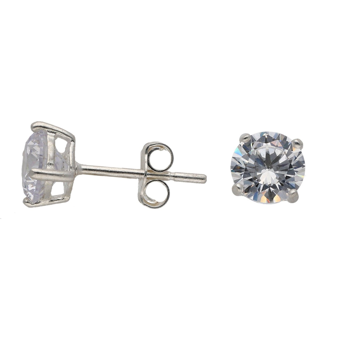 New Sterling Silver Cubic Zirconia Solitaire Stud Earrings