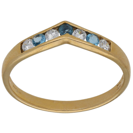 9ct Gold Topaz & Cubic Zirconia Wishbone Ring Size R