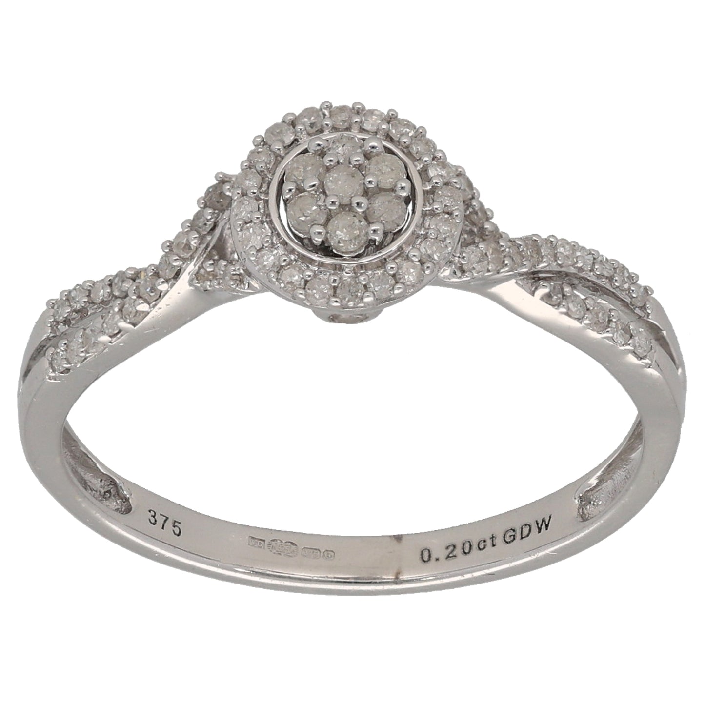 9ct White Gold 0.20ct Diamond Dress/Cocktail Ring Size P