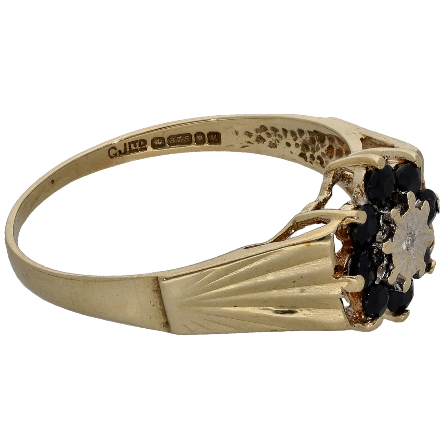 9ct Gold Sapphire & 0.005ct Diamond Dress/Cocktail Ring Size Q