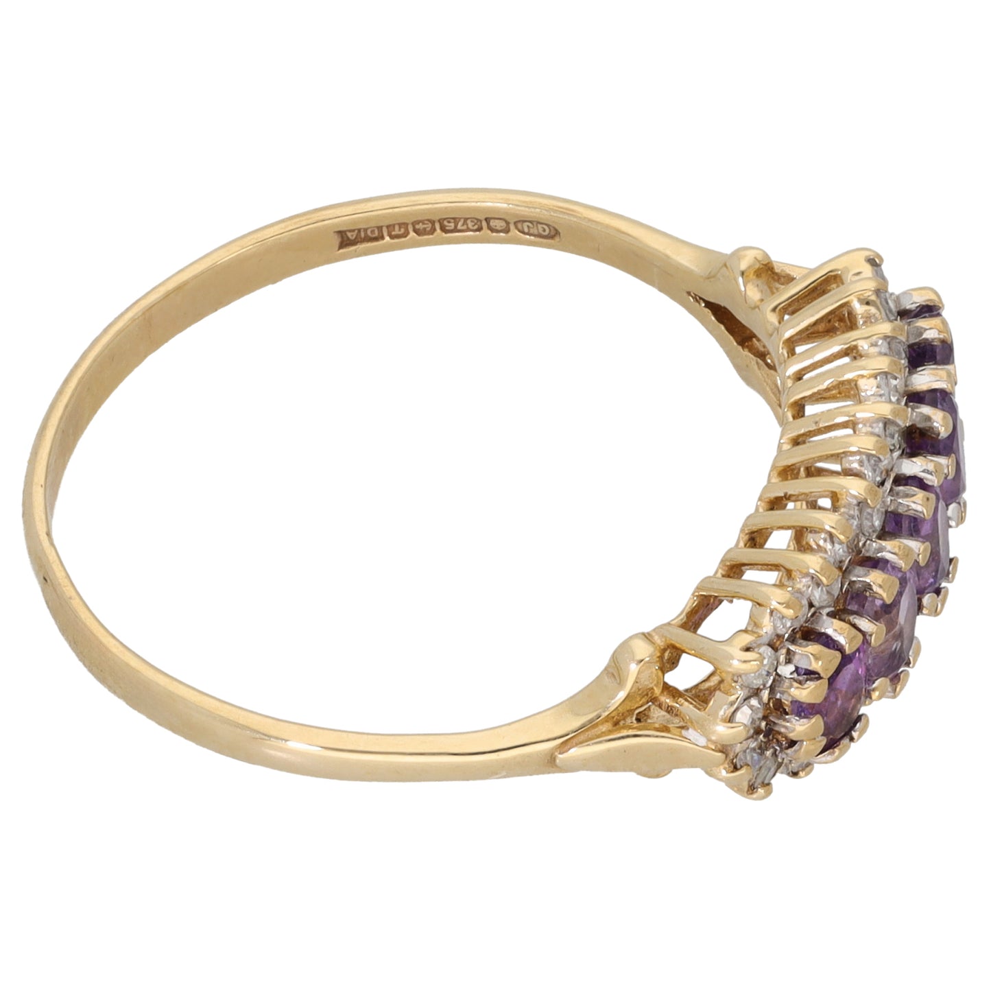 9ct Gold Amethyst & 0.14ct Diamond Dress/Cocktail Ring Size T