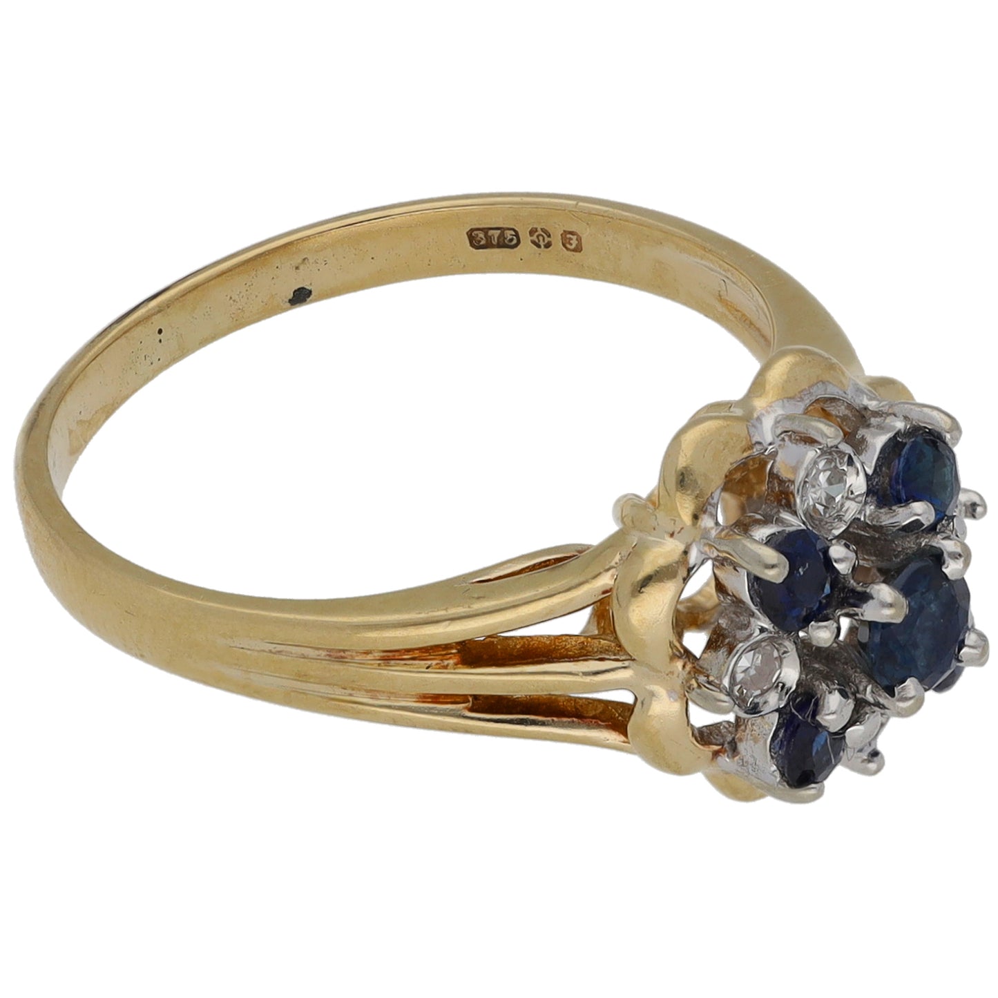 9ct Gold Sapphire & 0.04ct Diamond Dress/Cocktail Ring Size K