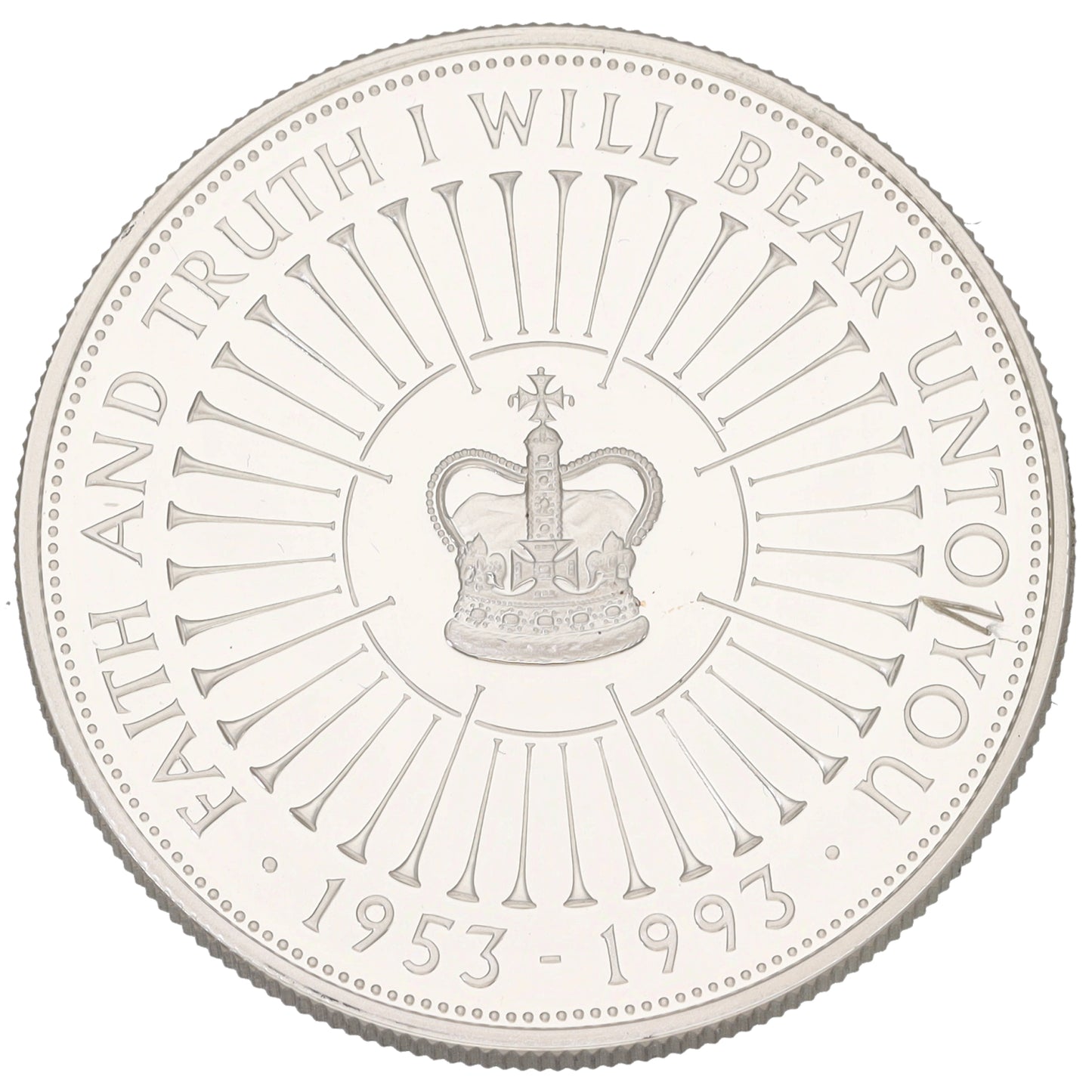 Sterling Silver 40th Anniversary of Coronation Crown Five Pounds Coin 1993