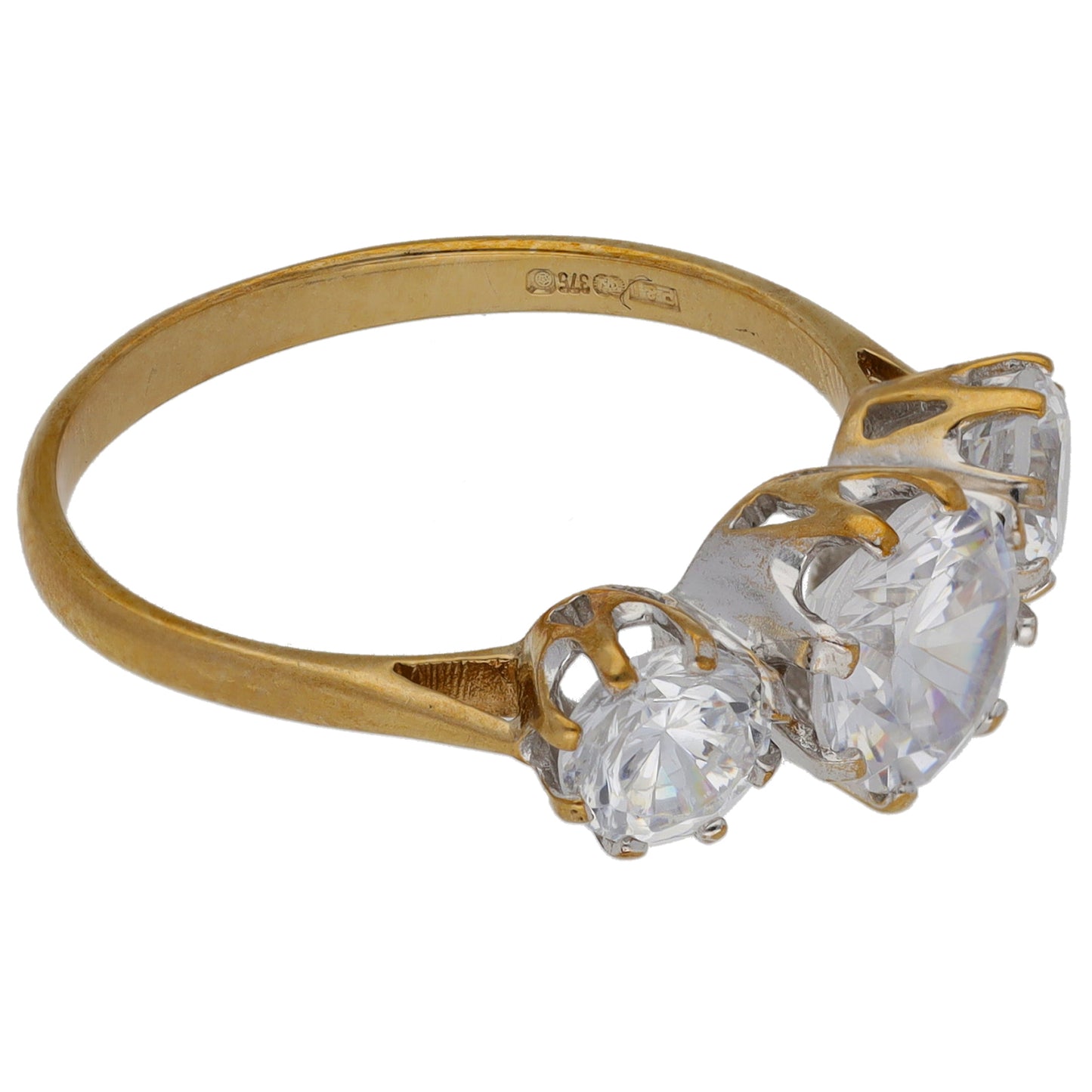 9ct Gold Cubic Zirconia Trilogy Ring Size P