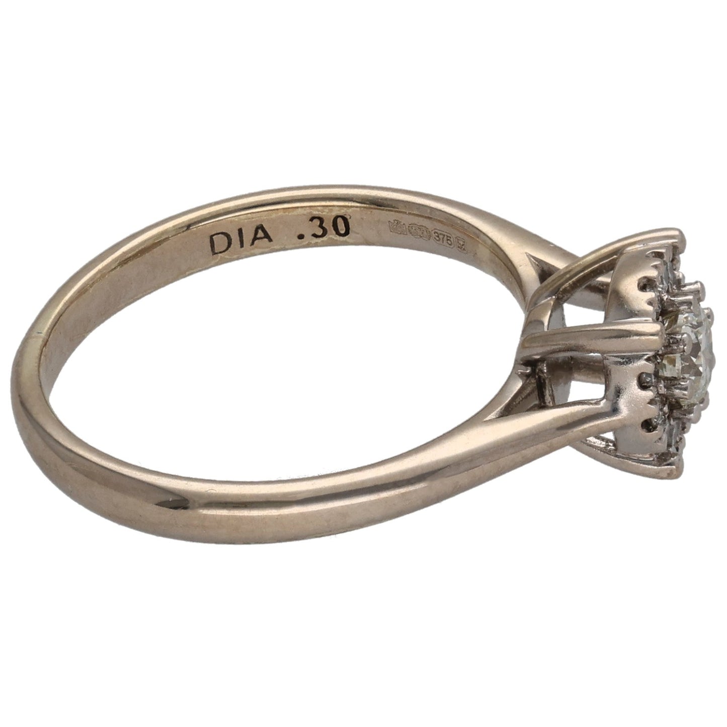 9ct White Gold 0.30ct Cluster Ring Size K
