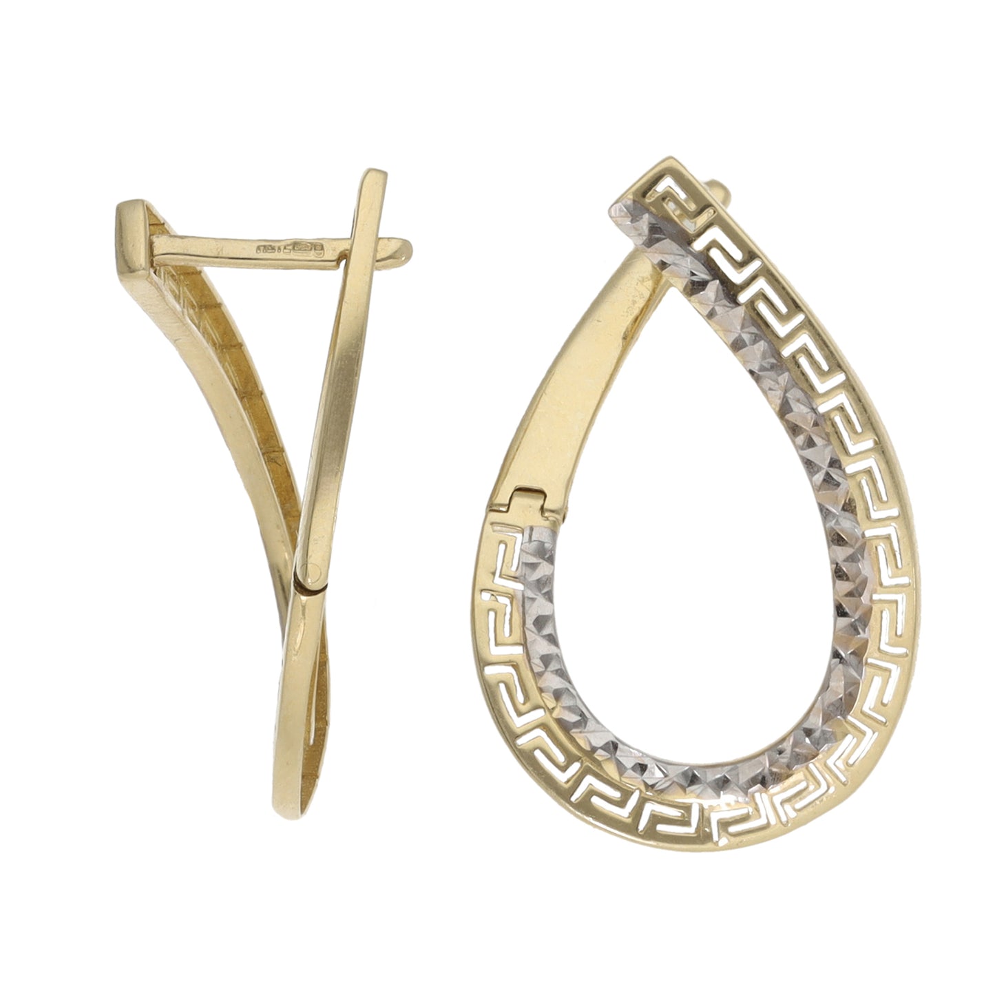 14ct Bicolour Gold Alternative Greek Key Earrings