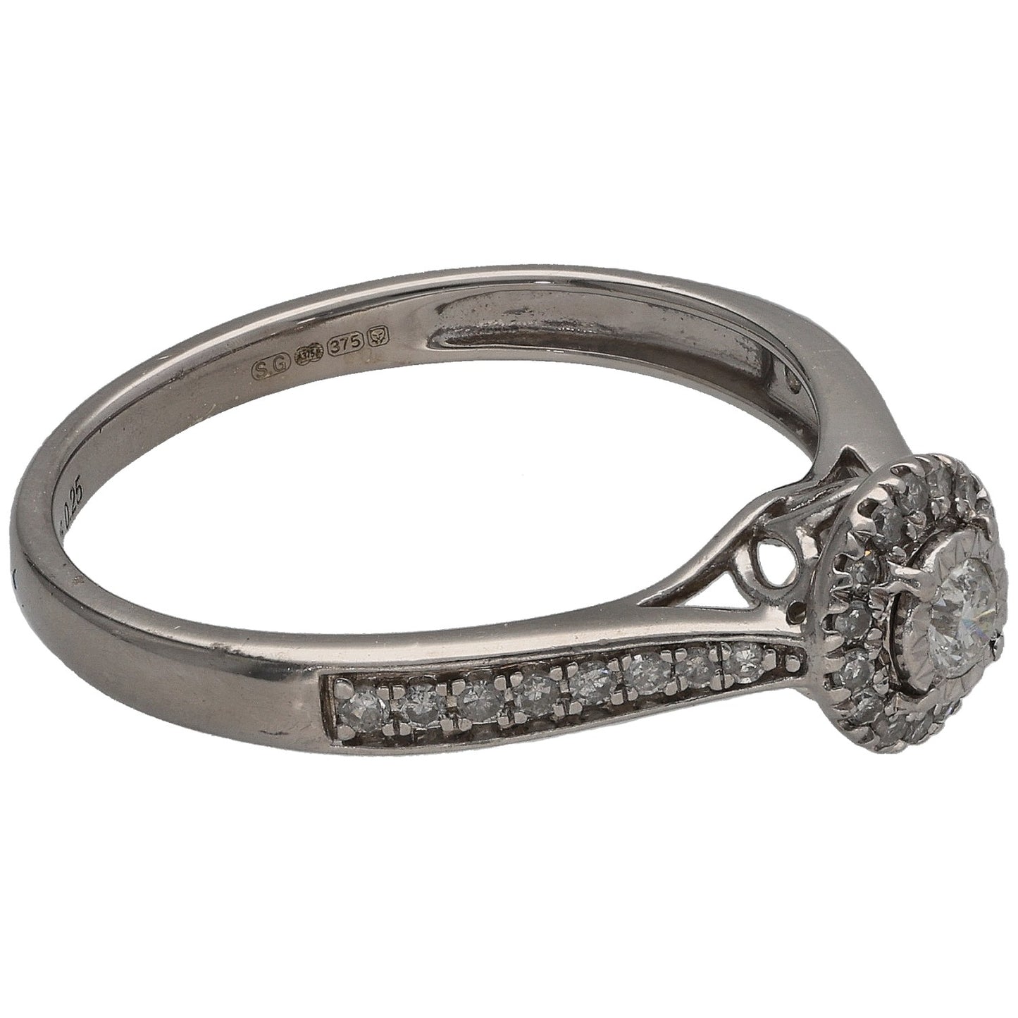 9ct White Gold 0.25ct Diamond Halo Ring Size O