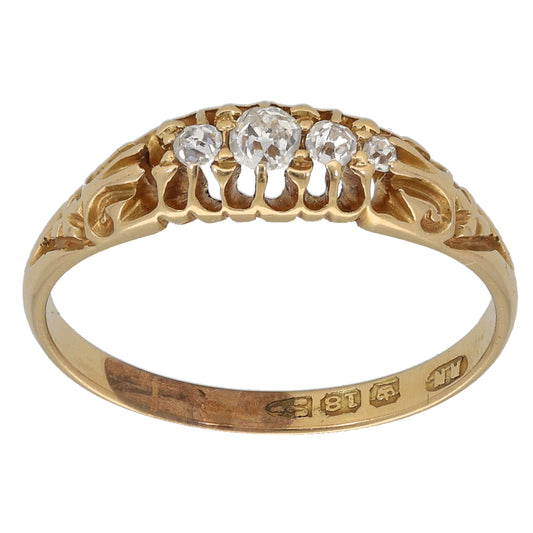 18ct Gold 0.15ct Diamond Stone Set Ring Antique & Vintage Size P