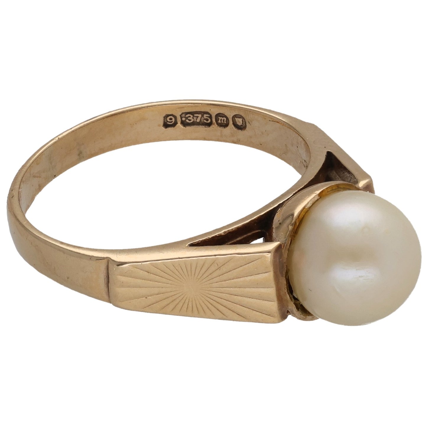9ct Gold Cultured Pearl Single Stone Ring Size L