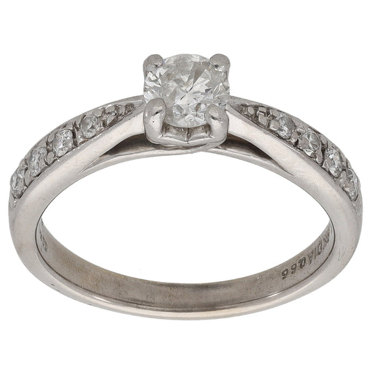 9ct White Gold 0.66ct Diamond Solitaire Ring With Accent Stones Size N