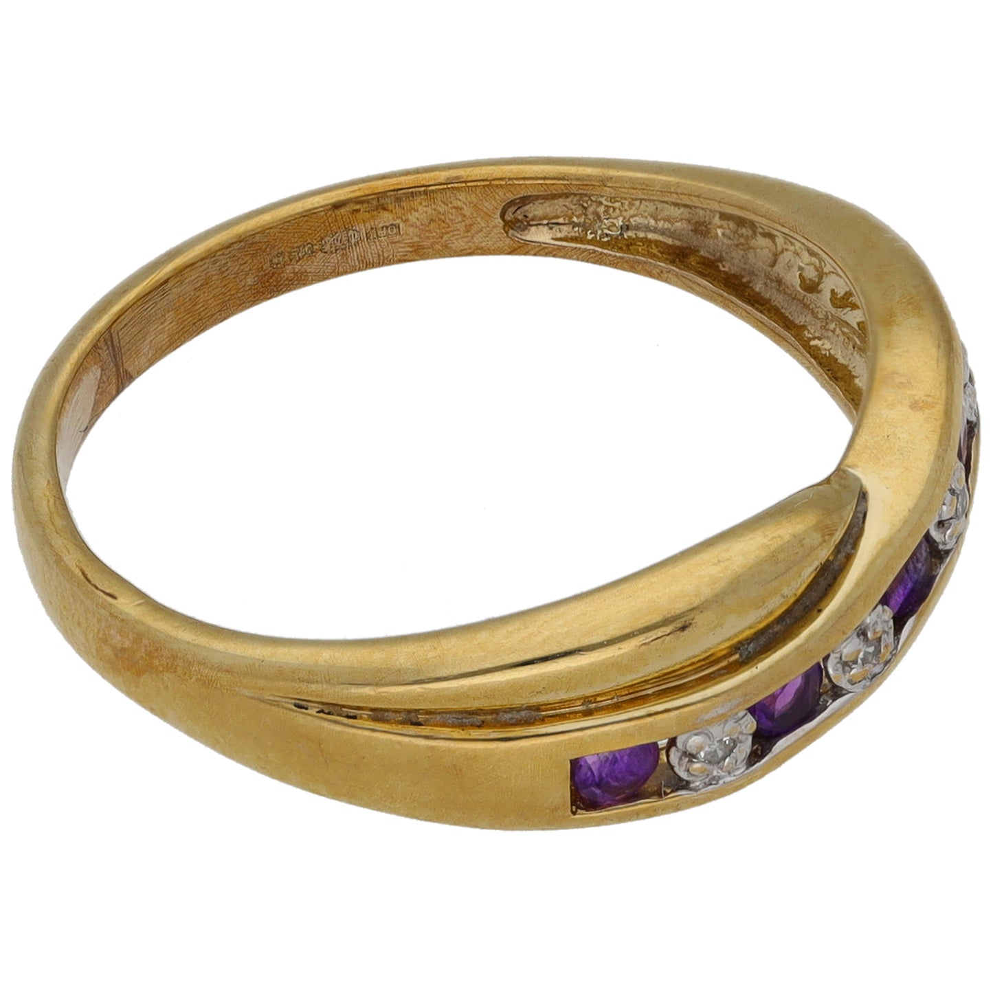 9ct Gold Amethyst & 0.02ct Diamond Half Eternity Ring Size O