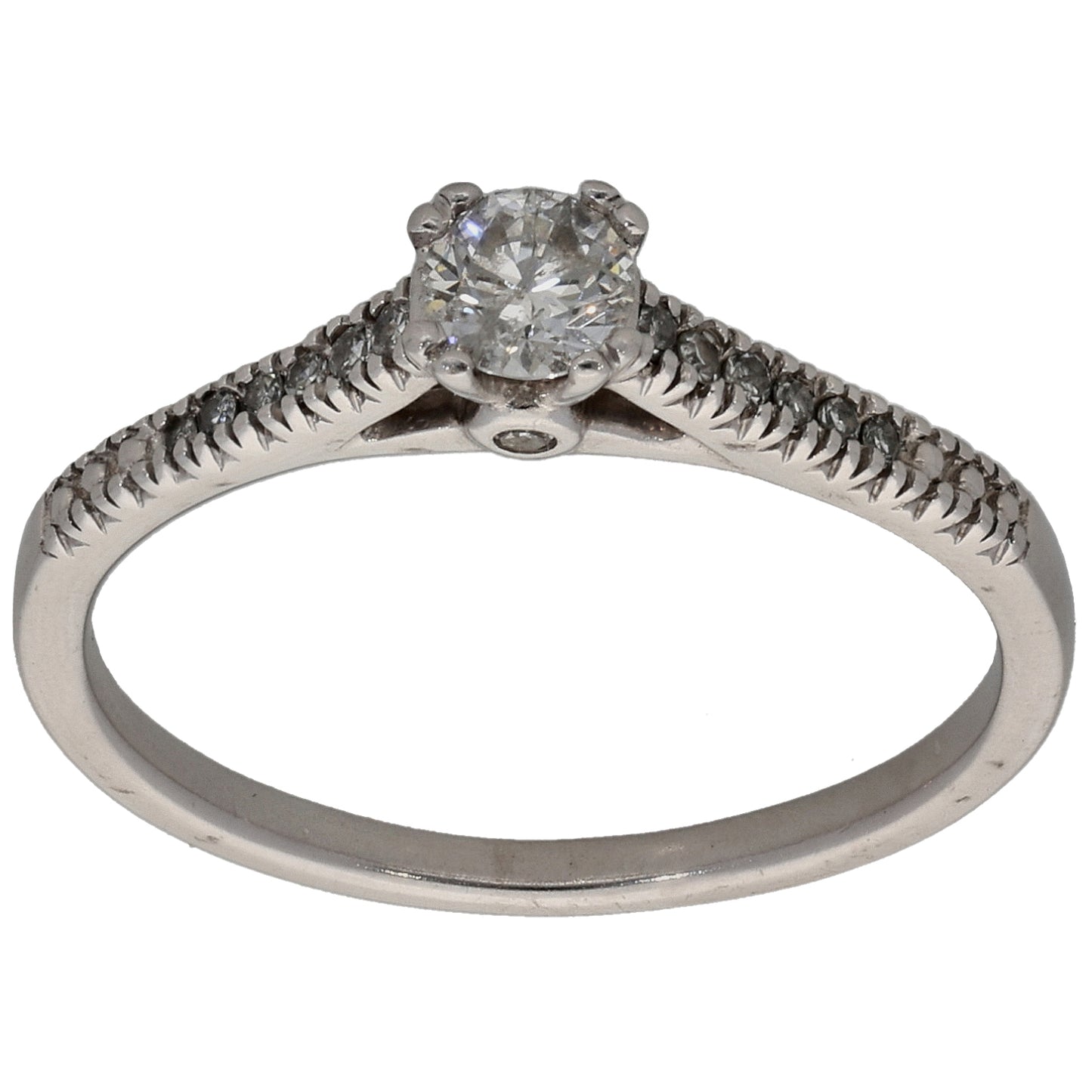 9ct White Gold 0.25ct Diamond Solitaire Ring With Accent Stones Size M