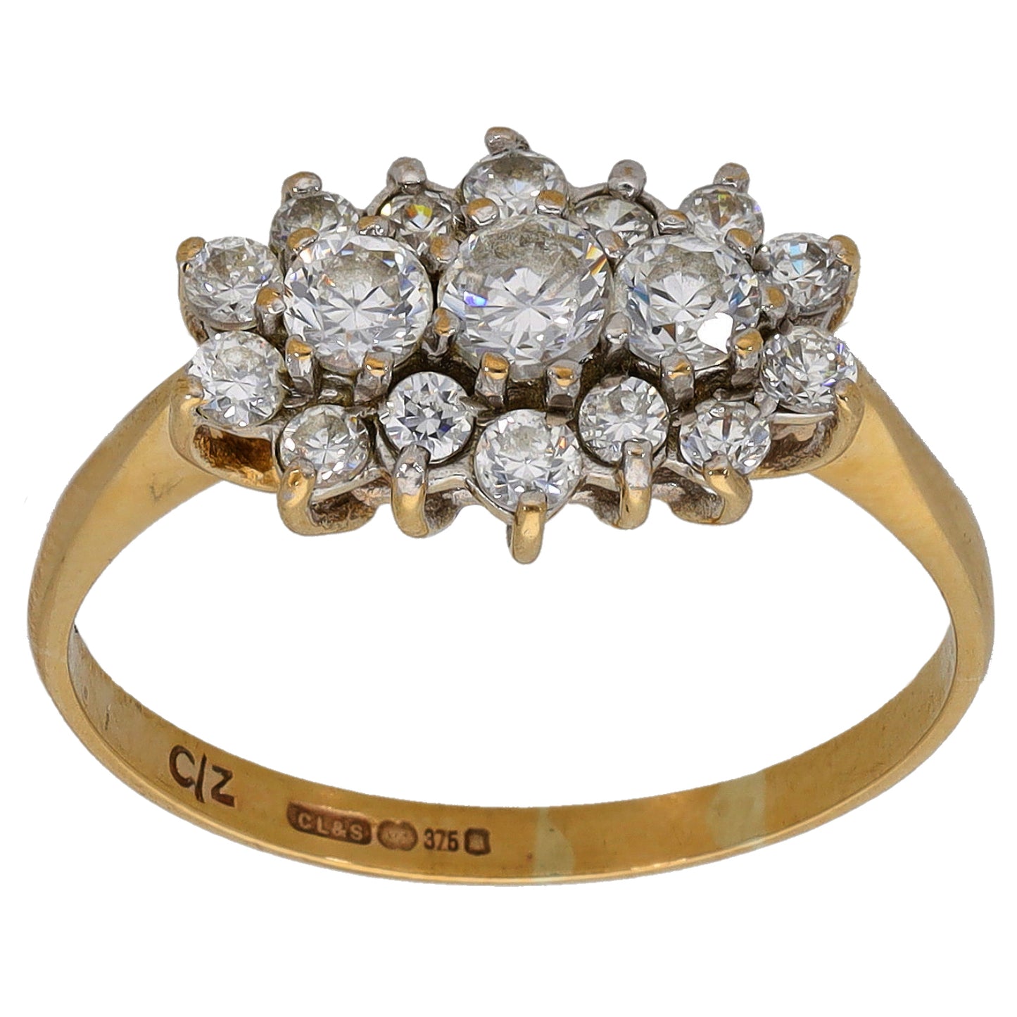 9ct Gold Cubic Zirconia Cluster Ring Size P