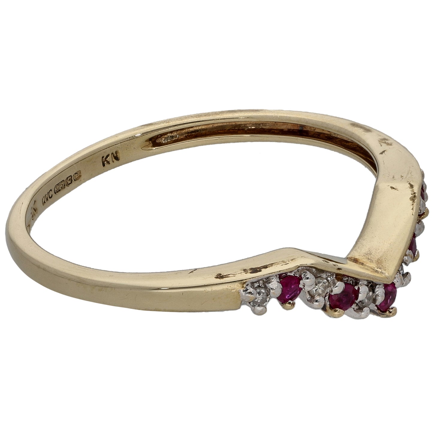 9ct Gold Ruby & 0.06ct Diamond Wishbone Ring Size T