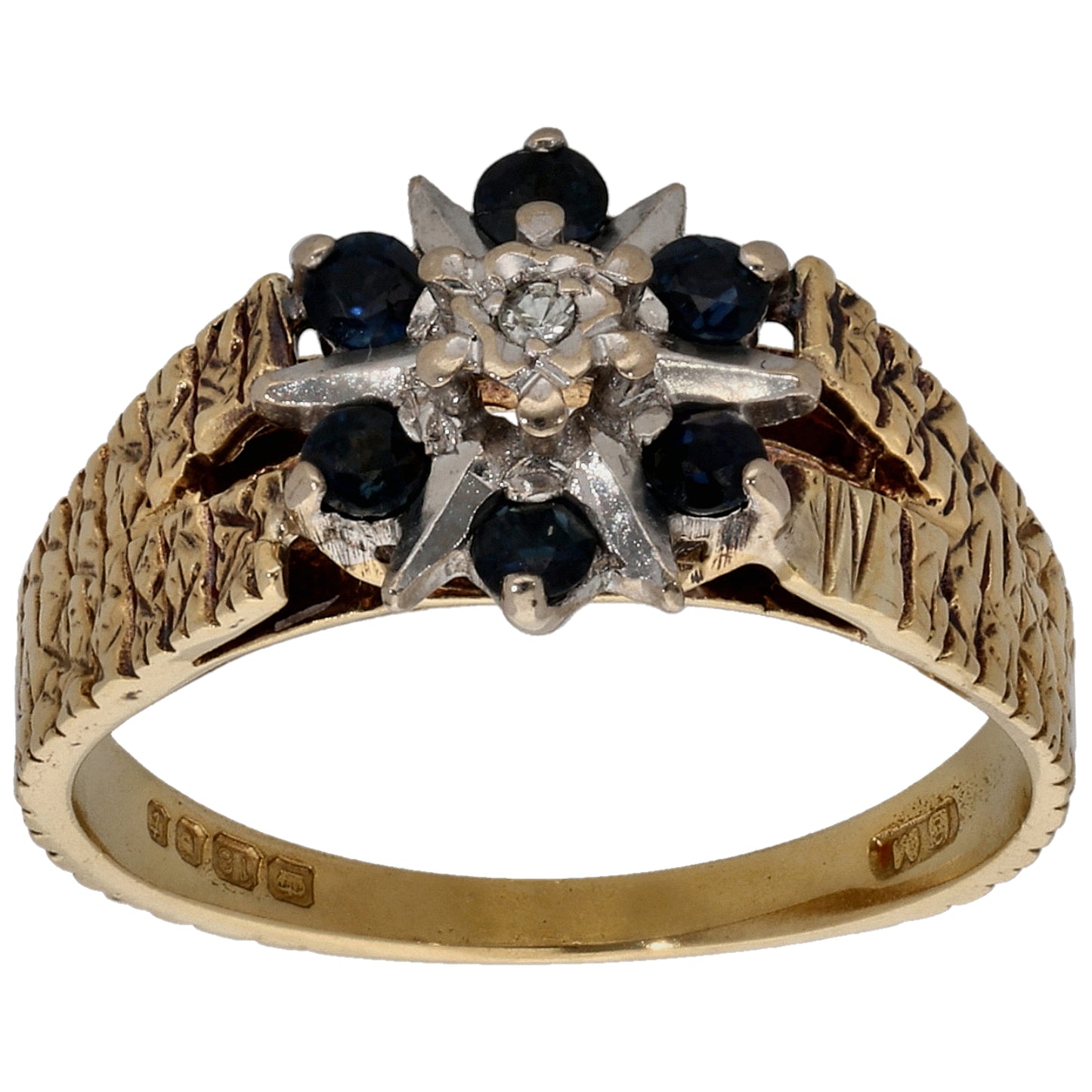18ct Gold Sapphire & 0.01ct Diamond Dress/Cocktail Ring Size M