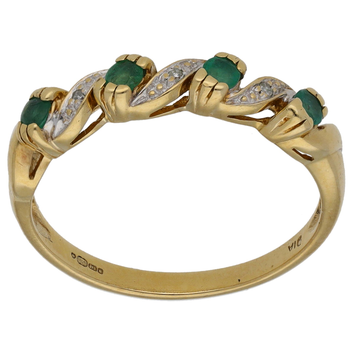 9ct Gold Emerald & 0.015ct Diamond Half Eternity Ring Size N