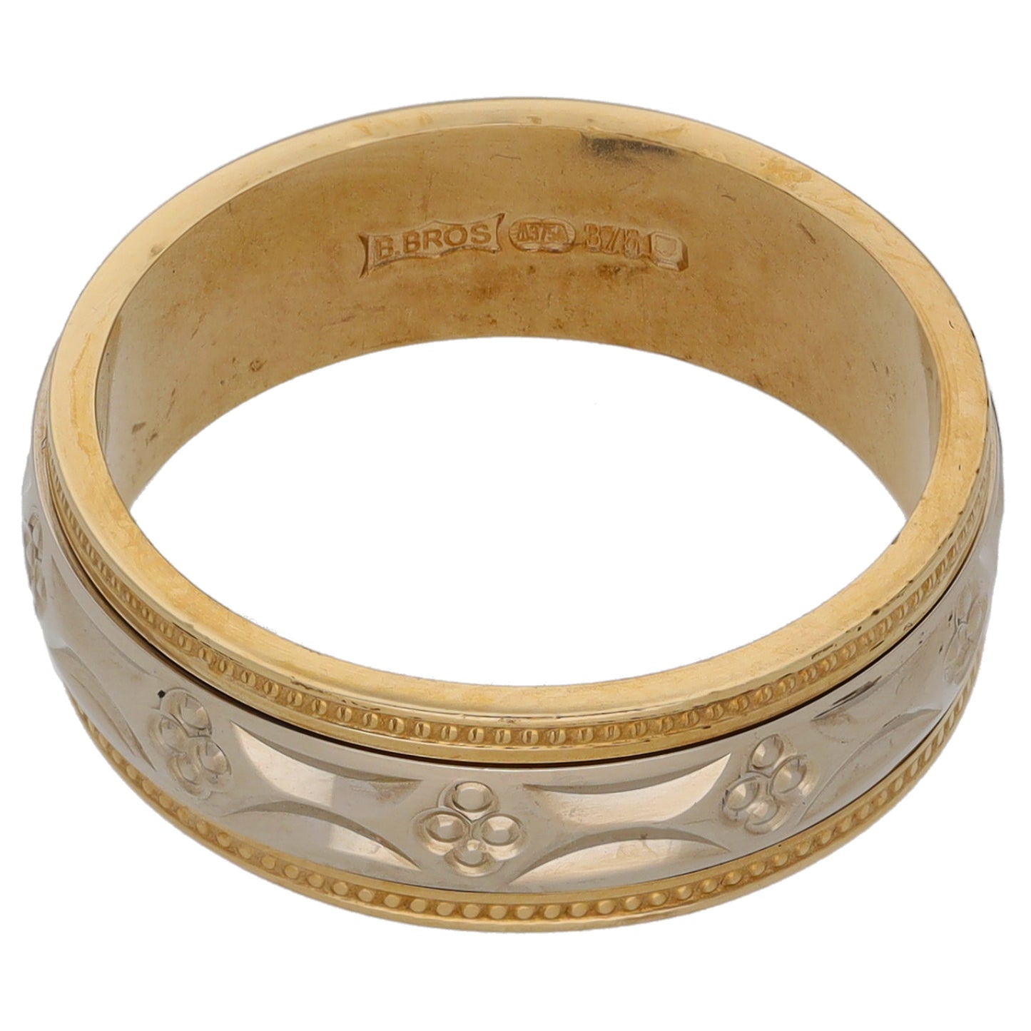 9ct Bicolour Gold Patterned Wedding Ring Size M