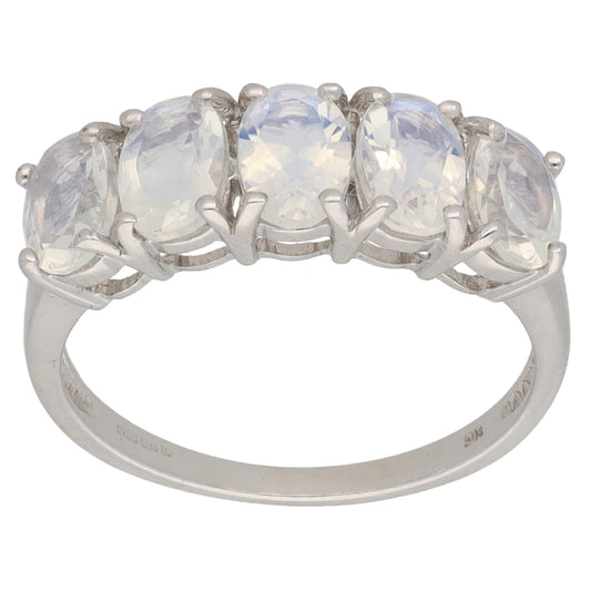 9ct White Gold Coated Topaz Half Eternity Ring Size N