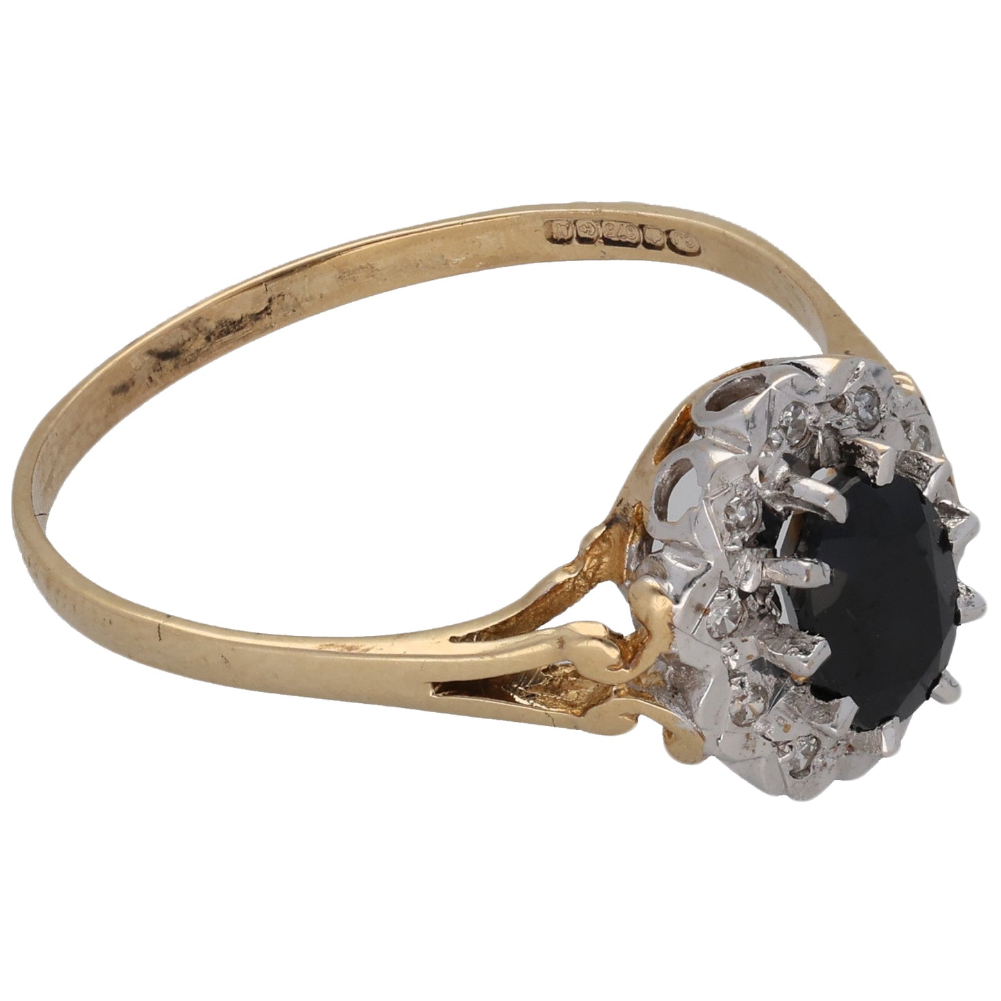 9ct Gold Sapphire & 0.05ct Diamond Dress/Cocktail Ring Size V