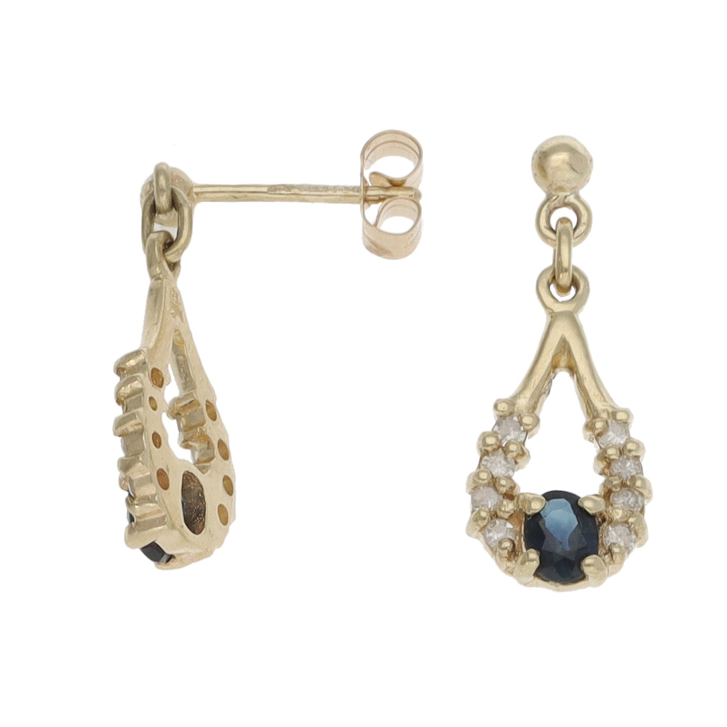 9ct Gold Sapphire & 0.16ct Diamond Drop Earrings