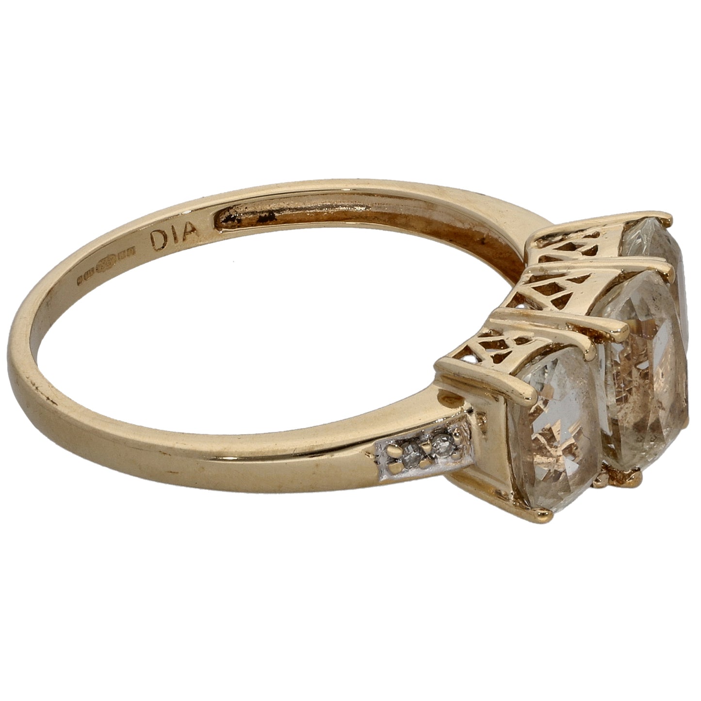9ct Gold Beryl & 0.02ct Diamond Dress/Cocktail Ring Size P