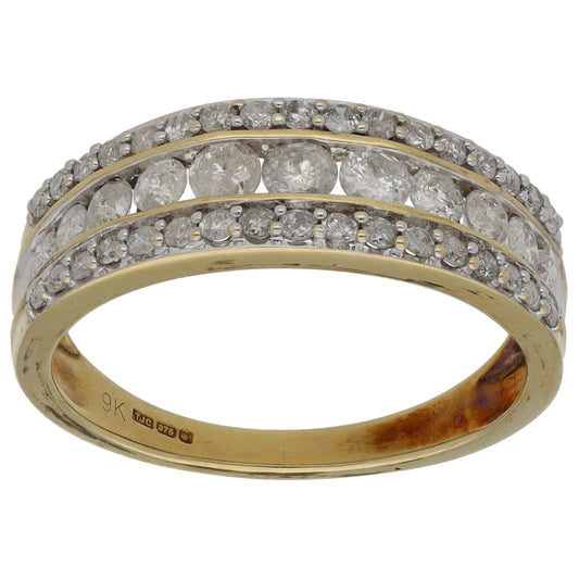 9ct Gold 1.00ct Diamond Dress/Cocktail Ring Size P