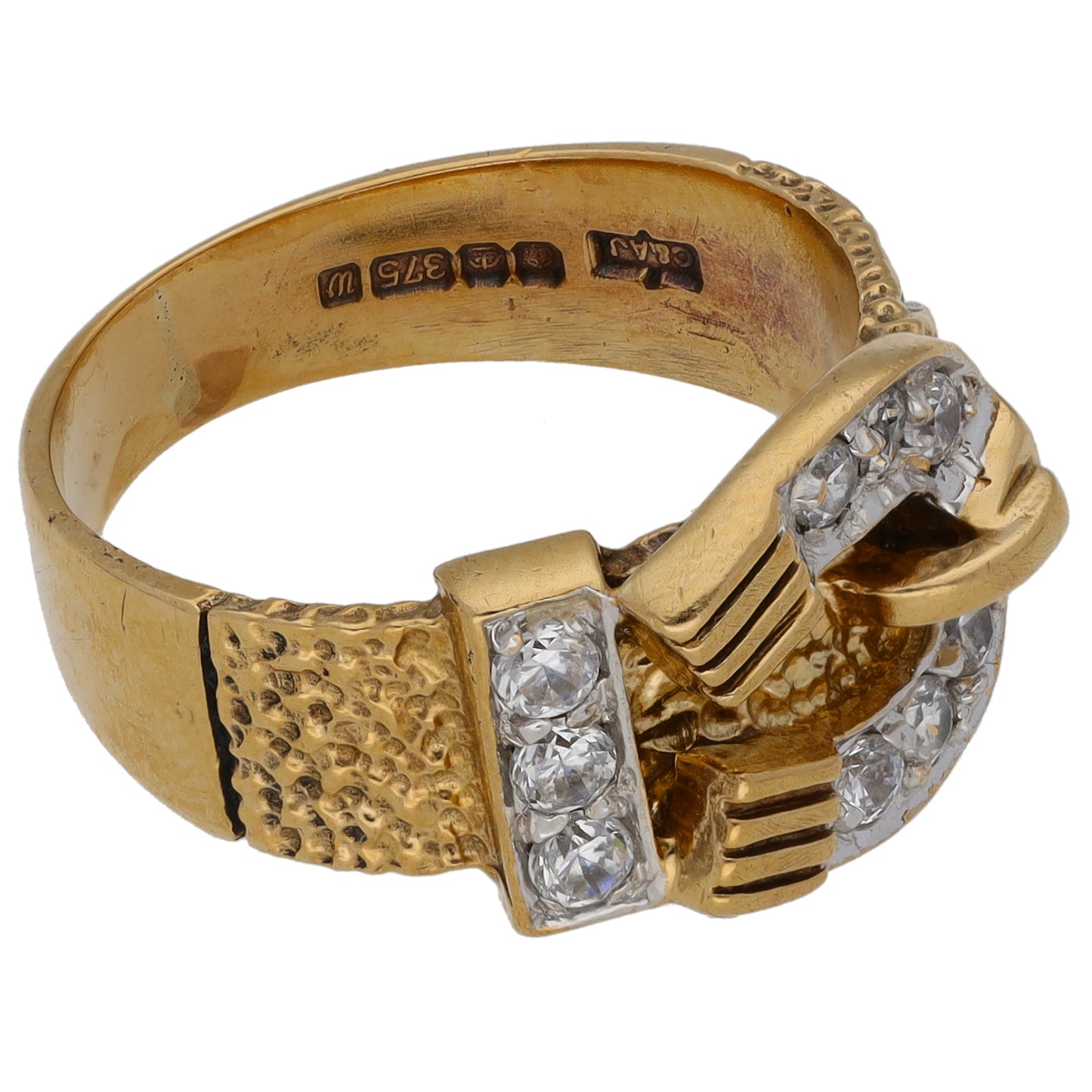 9ct Gold Cubic Zirconia Buckle Ring Size N