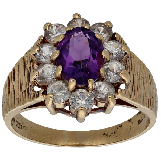 9ct Gold Amethyst & Cubic Zirconia Dress/Cocktail Ring Size O