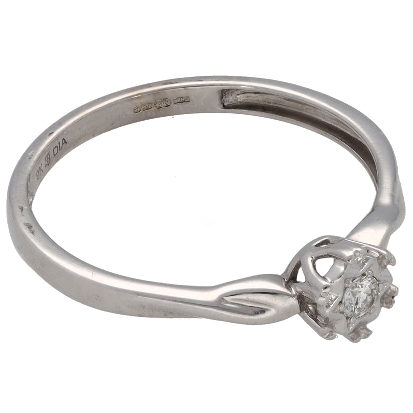 9ct White Gold 0.03ct Diamond Solitaire Ring Size R