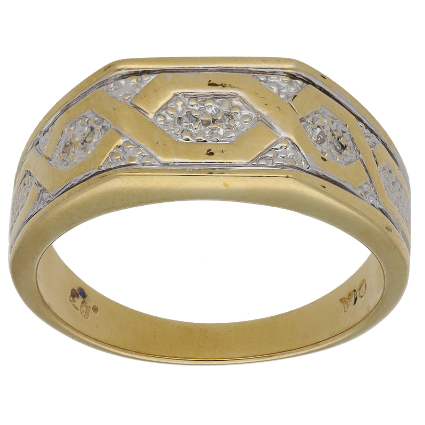 9ct Gold 0.06ct Diamond Patterned Signet Ring Size R