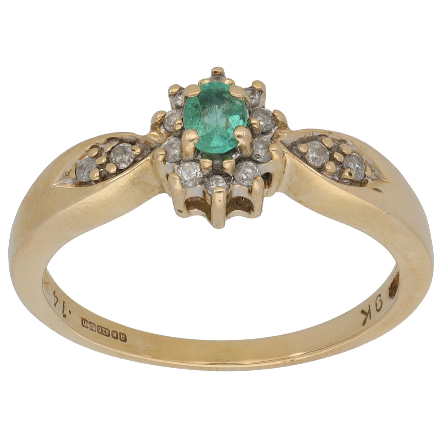 9ct Gold 0.14ct Diamond & Emerald Dress/Cocktail Ring Size O