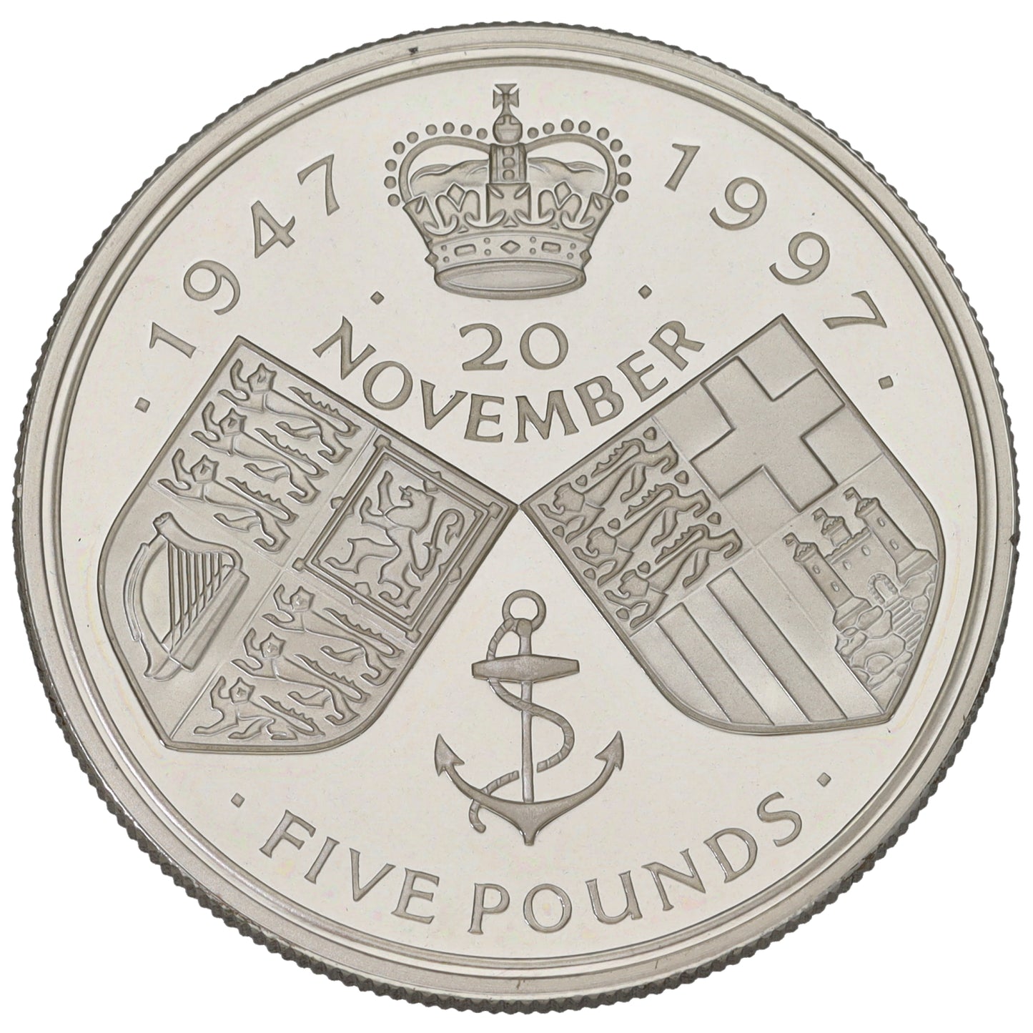 Sterling Silver Golden Wedding Anniversary Five Pounds Coin 1997