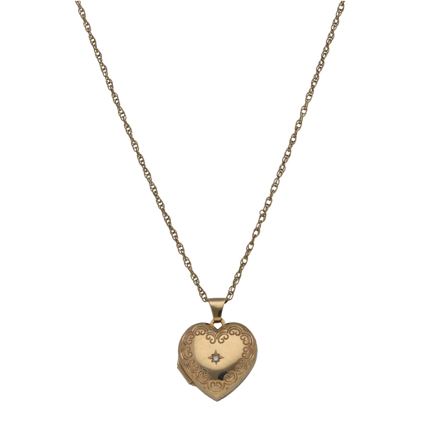 9ct Gold 0.015ct Diamond Patterned Locket Pendant With Chain