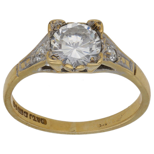 9ct Gold Cubic Zirconia Single Stone Ring with Accent Stones Size K