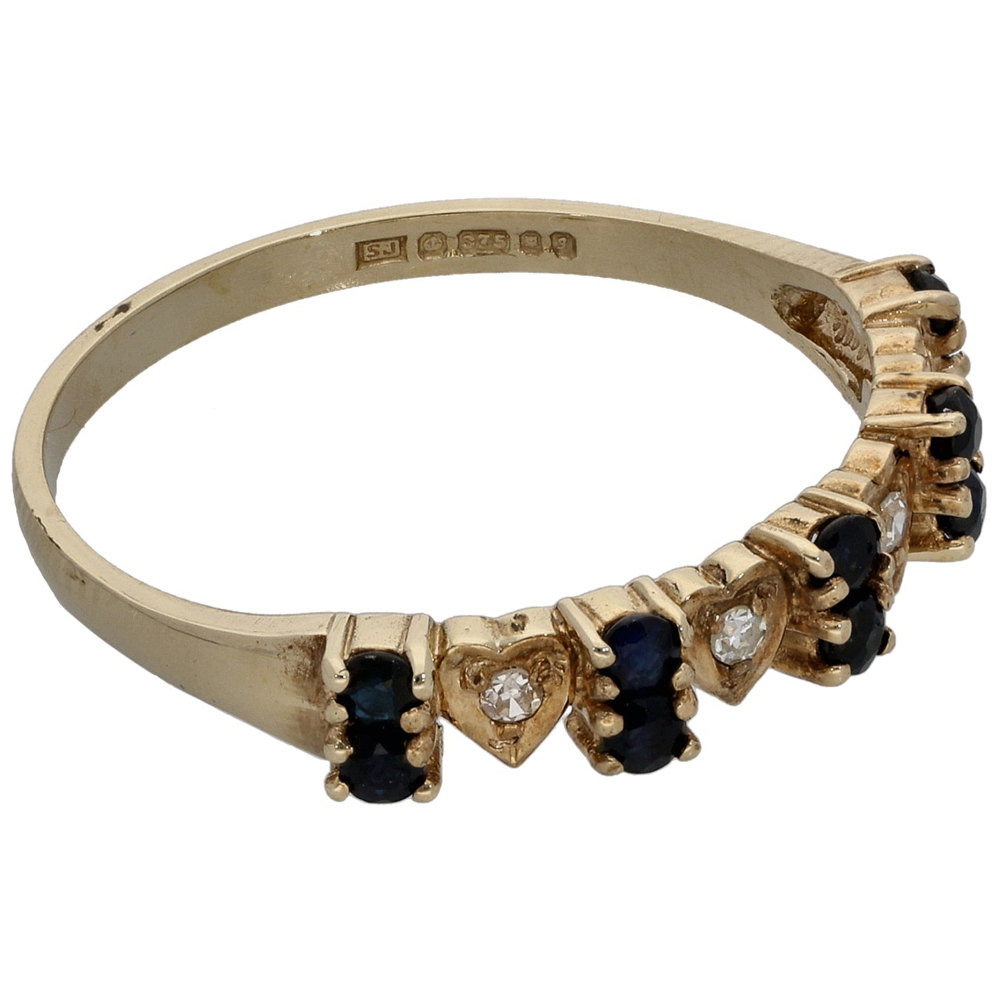 9ct Gold Sapphire & 0.04ct Diamond Half Eternity Ring Size T