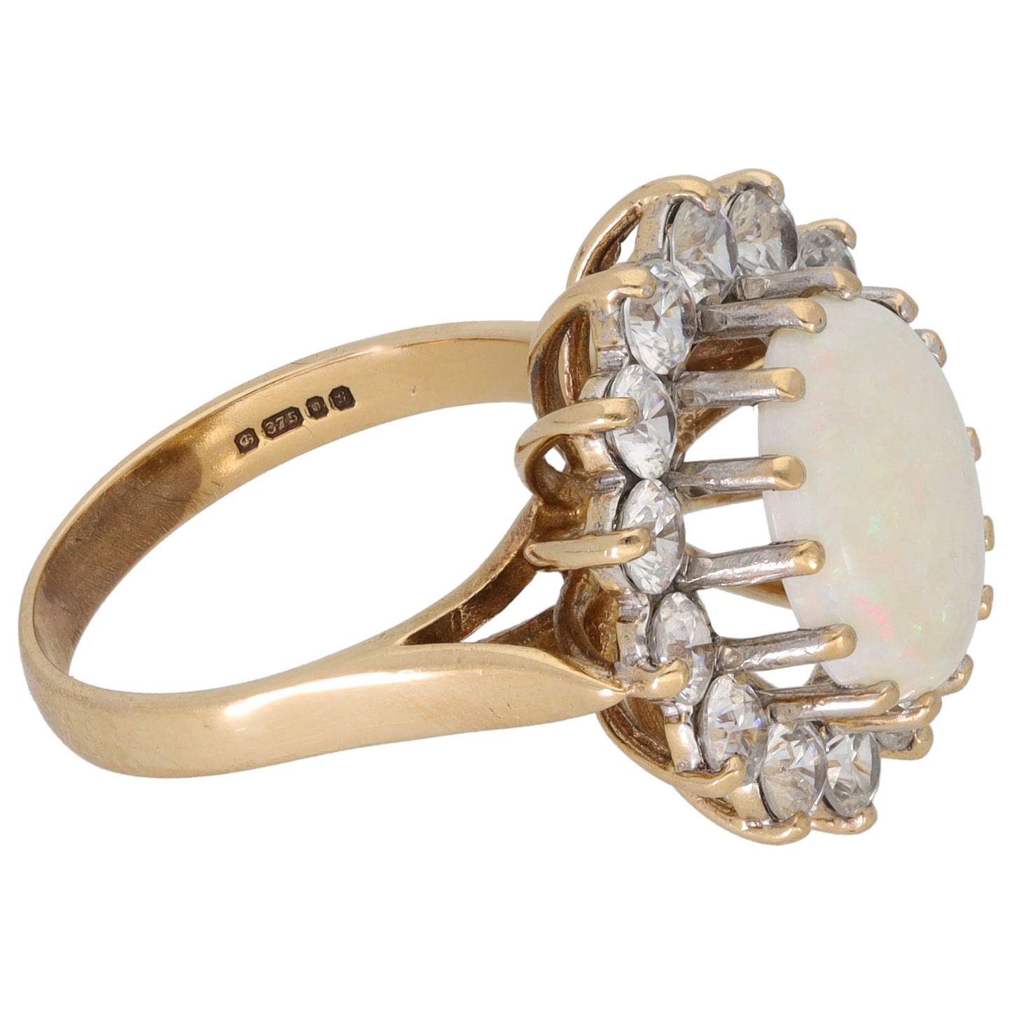 9ct Gold Opal & Cubic Zirconia Dress/Cocktail Ring Size O