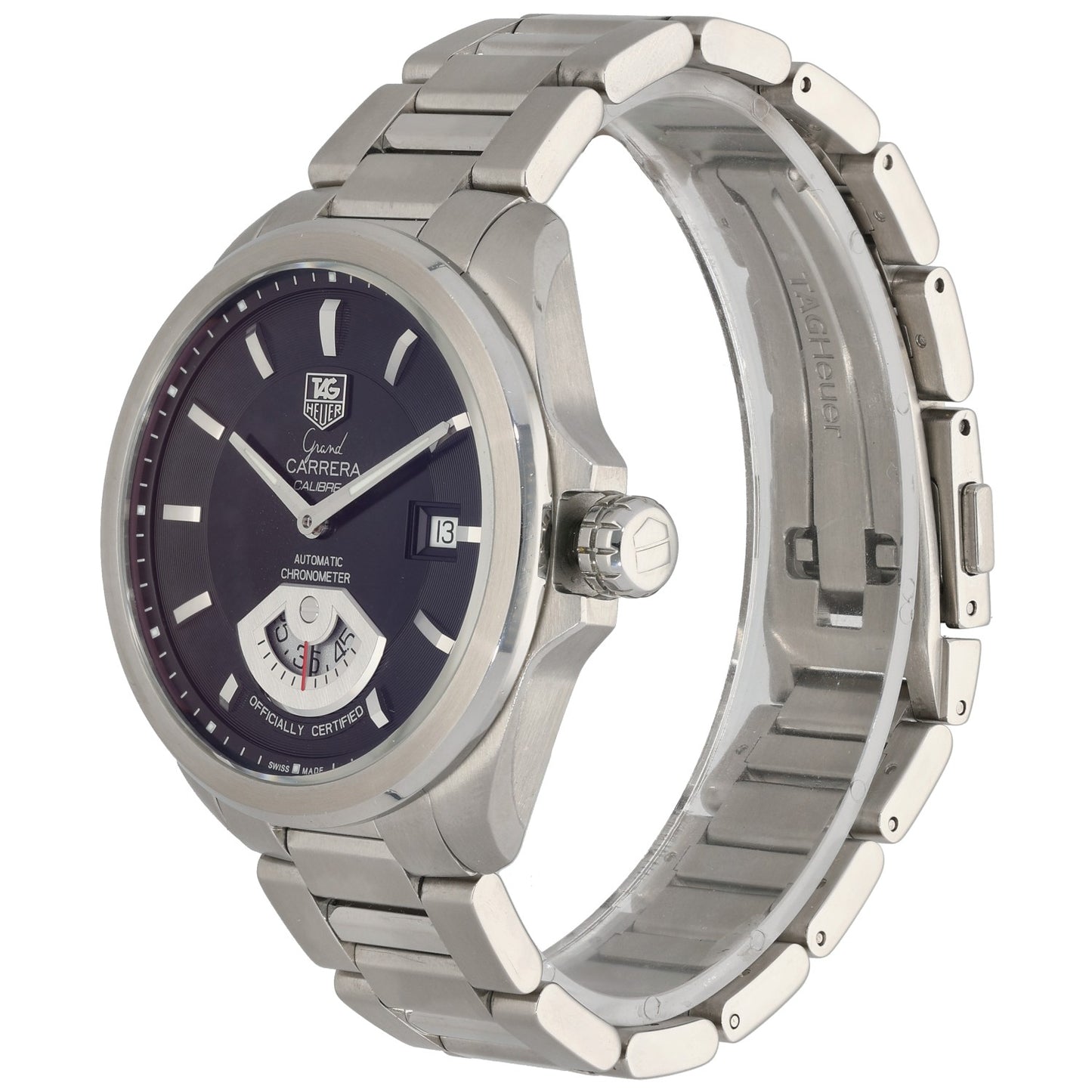 Tag Heuer Grand Carrera WAV511A, Black Dial, Stainless Steel, Front Angle Image