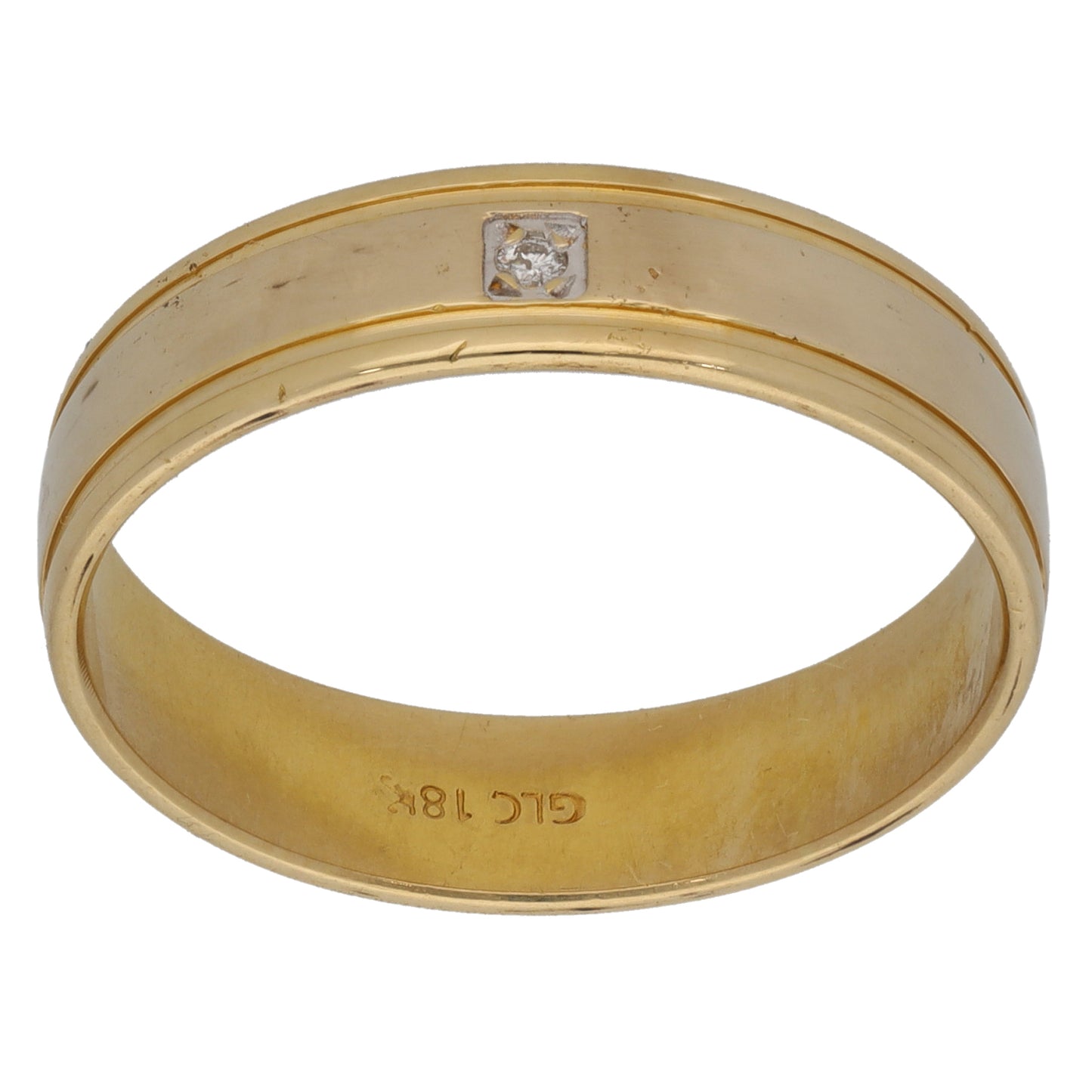 18ct Gold 0.01ct Diamond Patterned Wedding Ring Size W