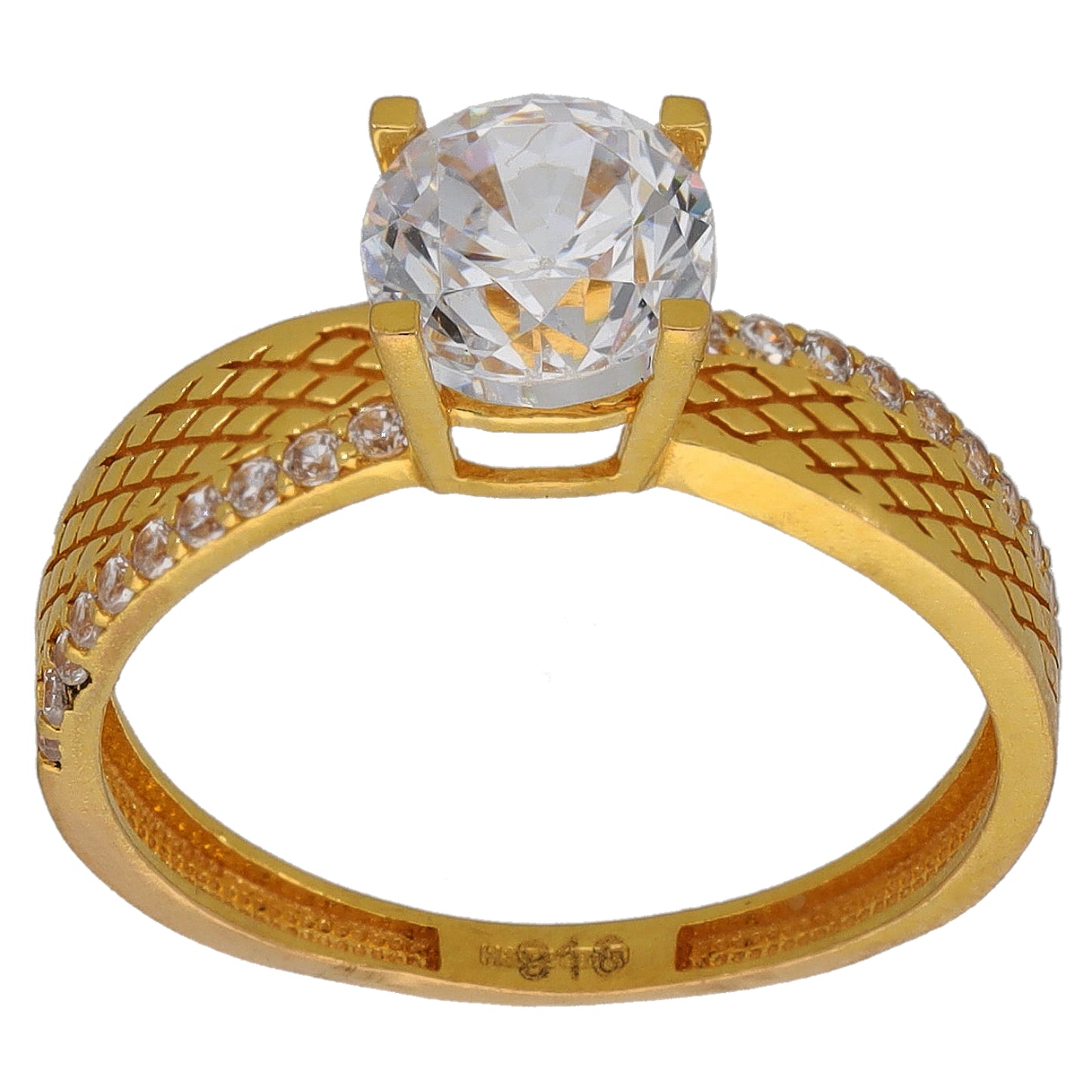 22ct Gold Cubic Zirconia Single Stone Ring With Accents Size M