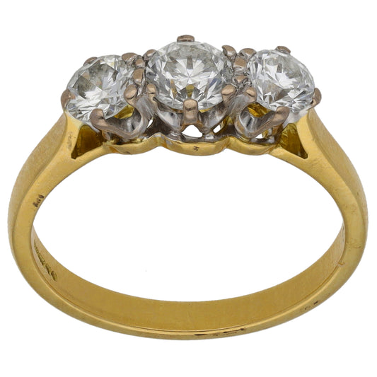 18ct Gold 0.98ct Diamond Trilogy Ring Size M