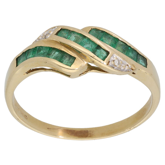9ct Gold Emerald & 0.01ct Diamond Dress/Cocktail Ring Size P