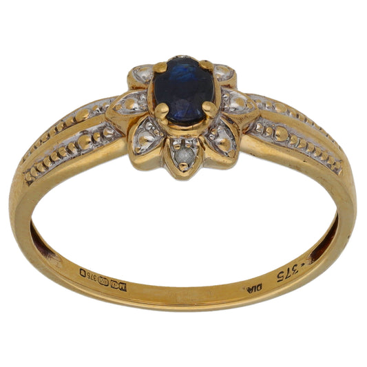 9ct Gold Sapphire & 0.01ct Diamond Dress/Cocktail Ring Size Q